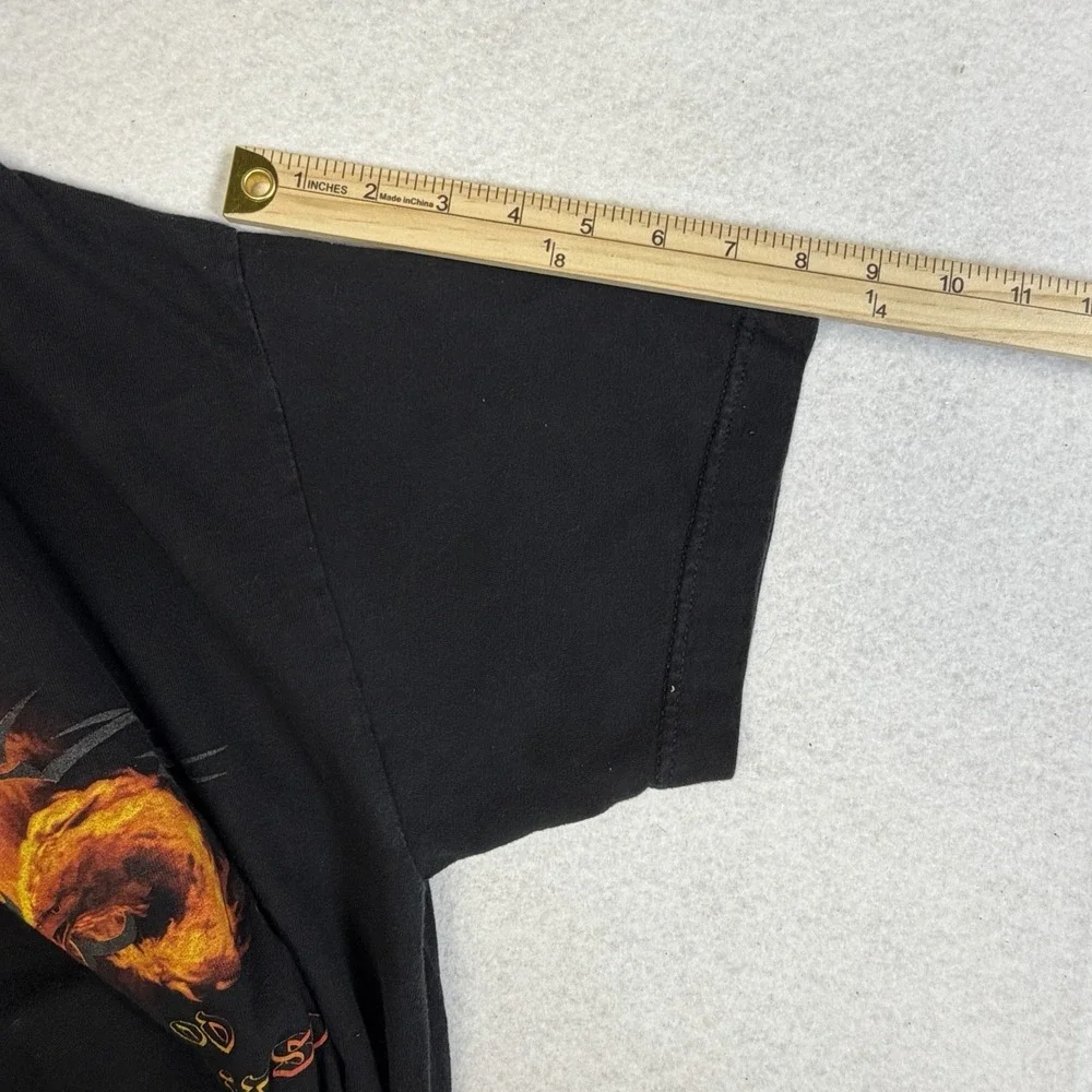 Harley Davidson T Shirt L Black Made In USA Hollywood CA Flame‎ Skull Biker VTG